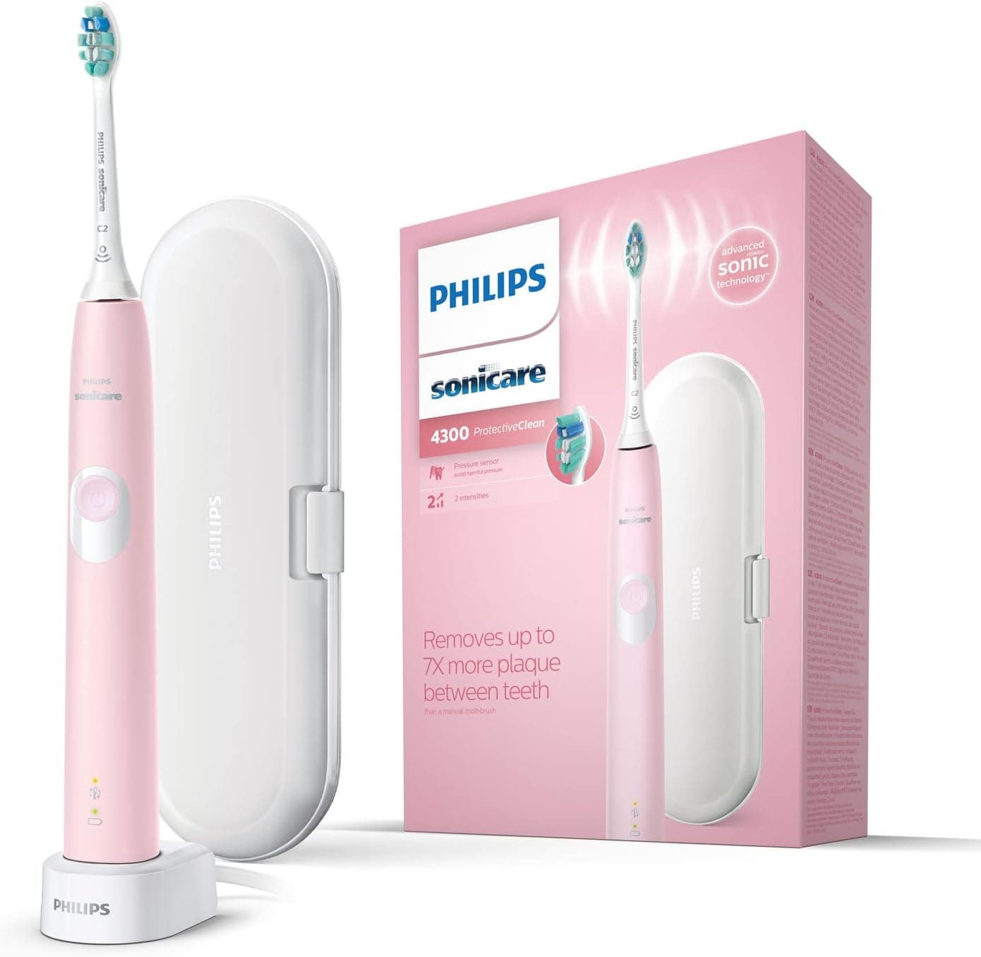 Philips Escova de dentes elétrica Sonicare ProtectiveClean modelo 4300, rosa pastel (tomada da UE)