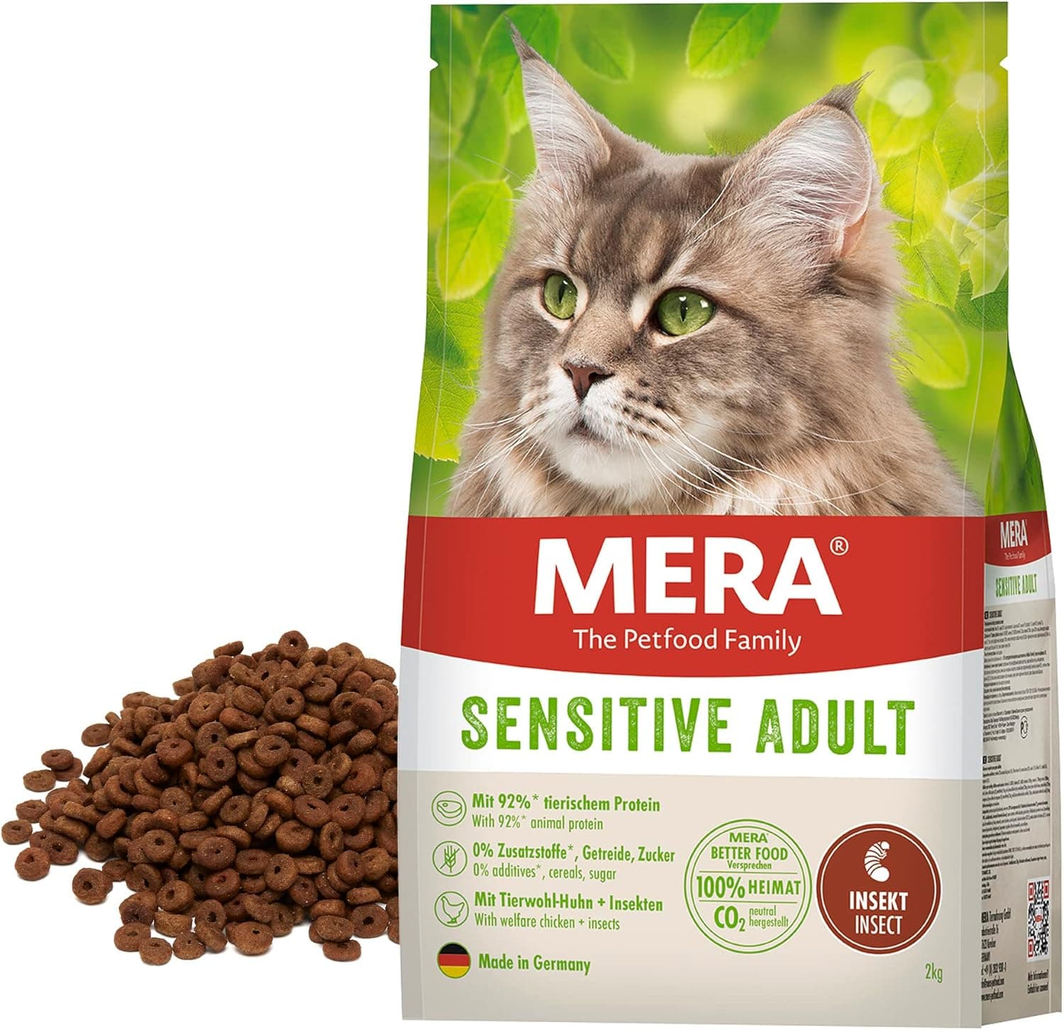 MERA Cats Sensitive Adult Insect (2 kg), alimento seco para gatos sensíveis, sem cereais e sustentável, alimento seco com proteína de insetos
