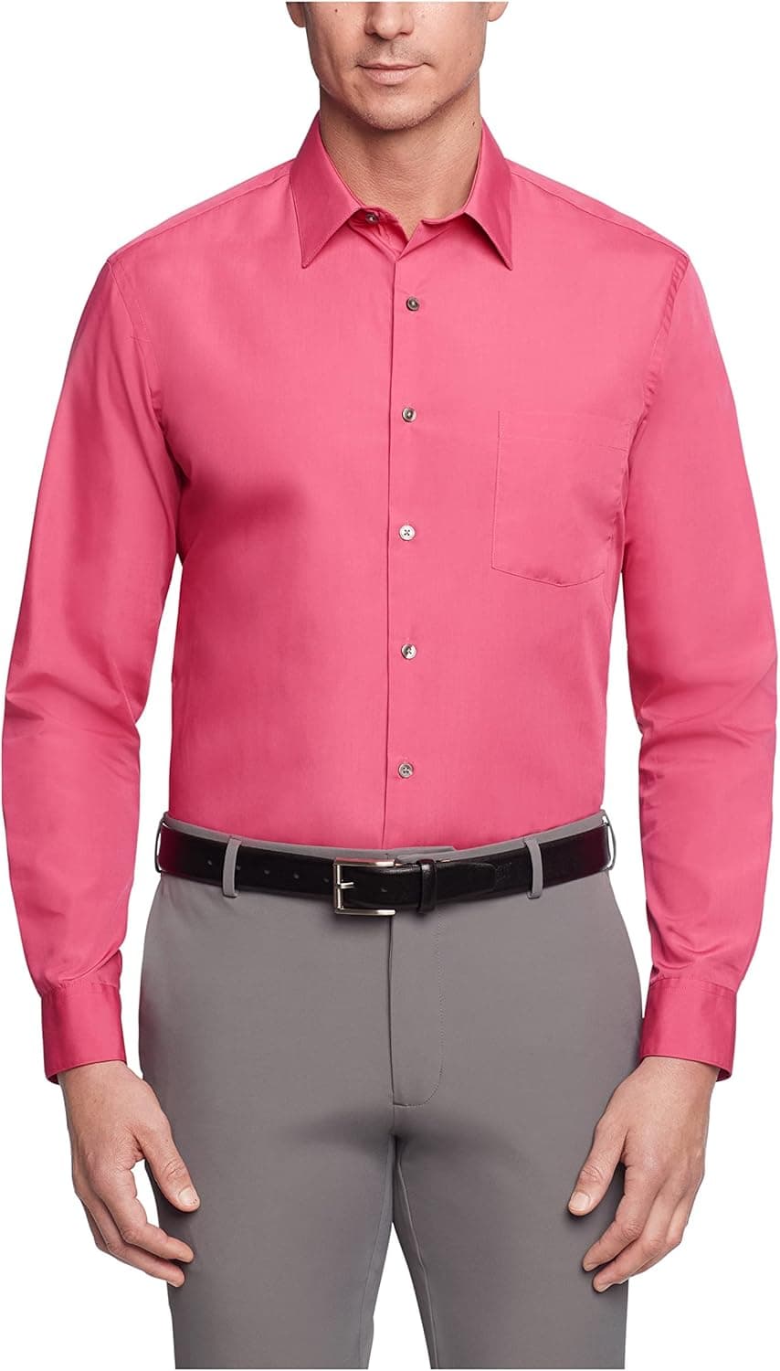 Van Heusen Poplin Regular Fit Solid Point Collar Dress Shirt, camisa de vestir opaca para homem, rosa