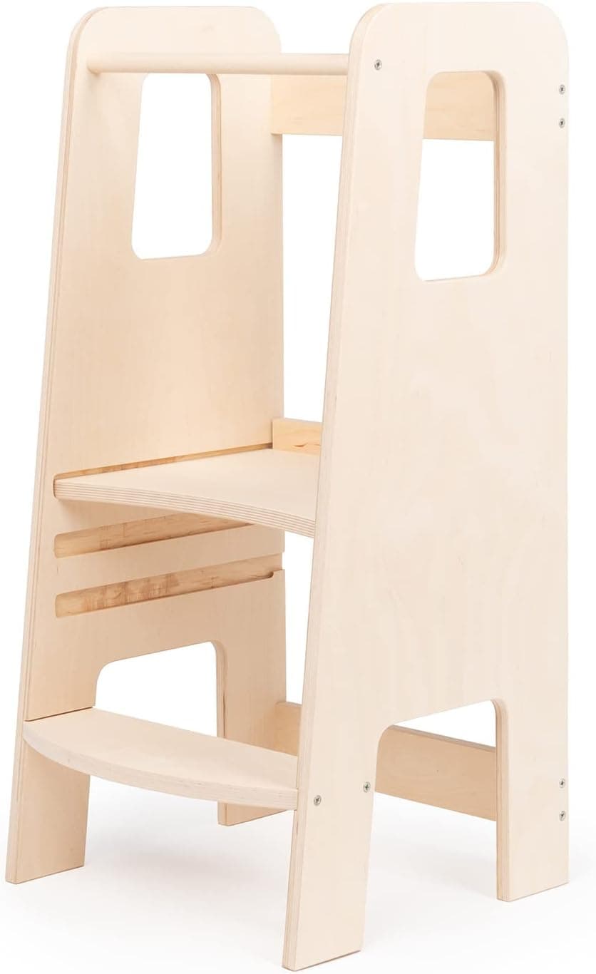 moblì Ully | Torre de aprendizagem Montessori em madeira natural para crianças com prateleiras