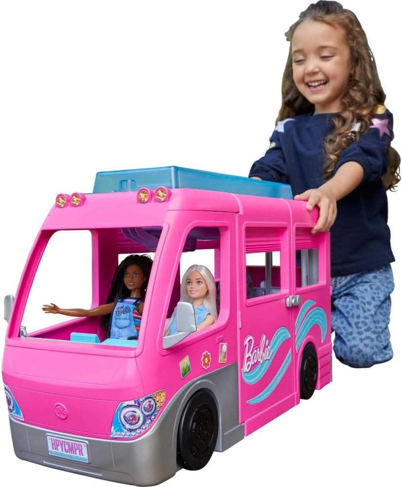 Barbie Supercaravana Dreamcamper 2022 carro para bonecas com escorrega e acessórios de brinquedo (Mattel HCD46)