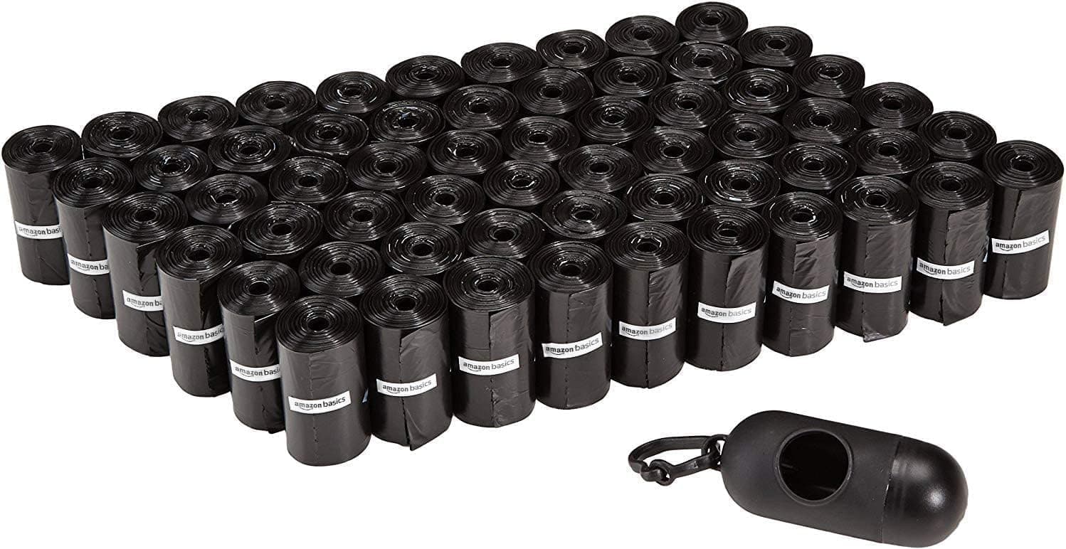 Amazon Basics Sacos de lixo para cães com dispensador e clipe para correia, sem fragrância, 900 sacos (60 embalagens de 15)