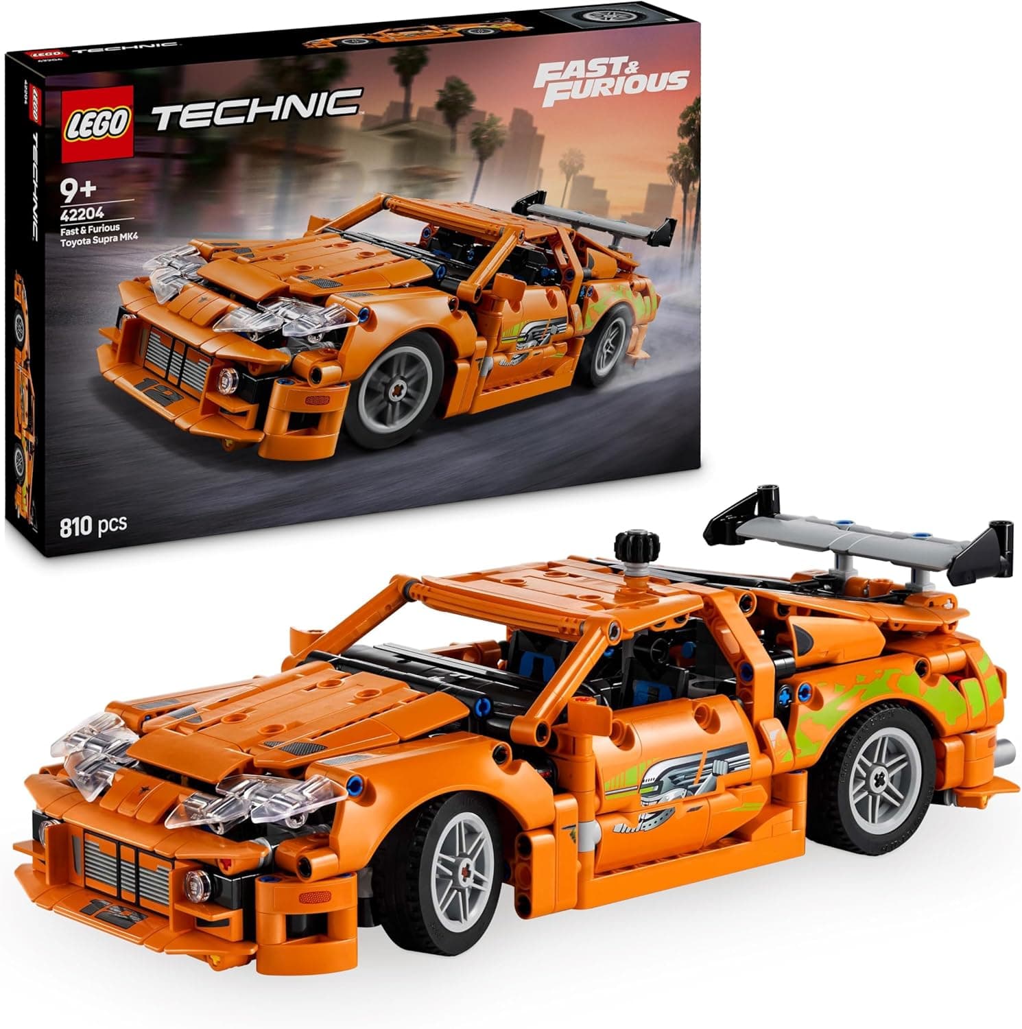 LEGO Technic Fast and Furious Toyota Supra MK4 Kit de casaco de carro desportivo de brinquedo com motor de 6 centímetros, presente para meninos e meninas de 9 anos ou mais e fãs de motor 42204