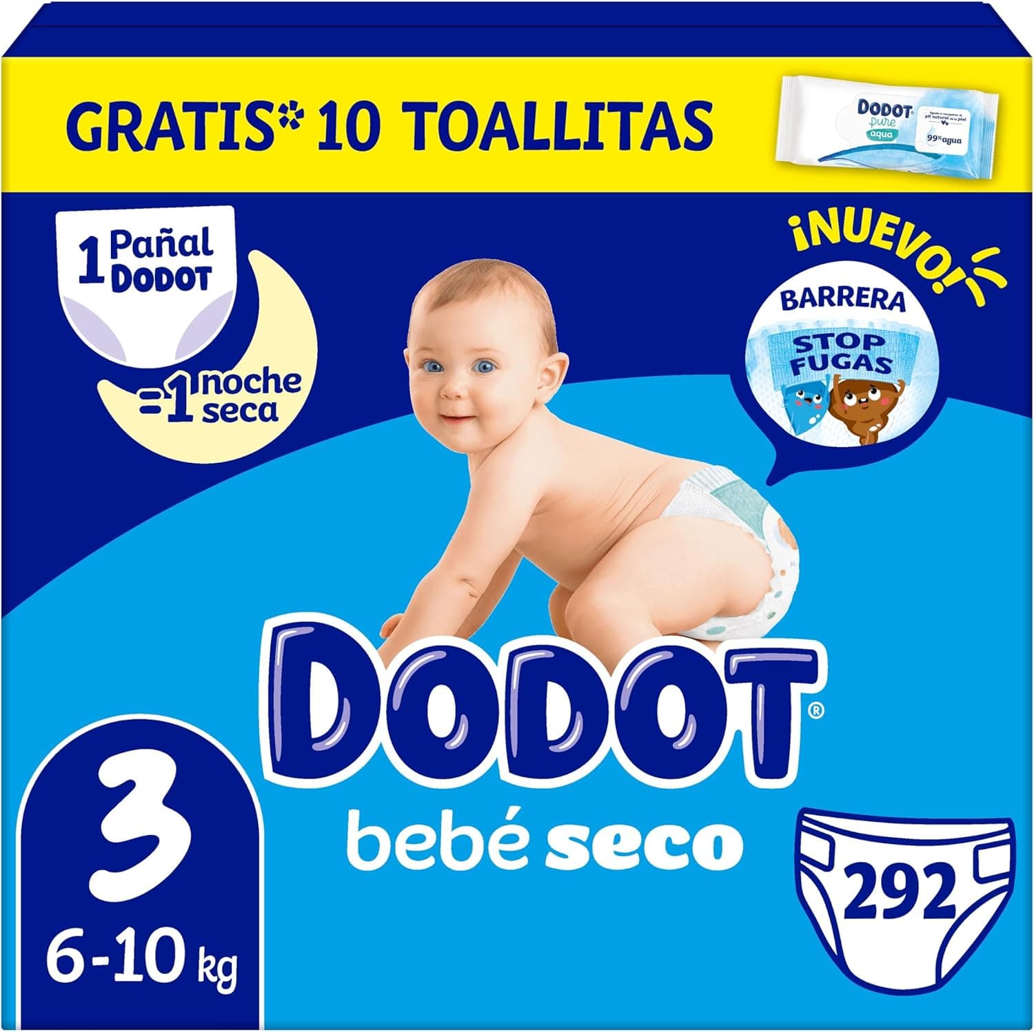 Dodot Fraldas para bebé, tamanho 3 (6-10 kg), 292 fraldas com proteção contra fugas, pack mensal