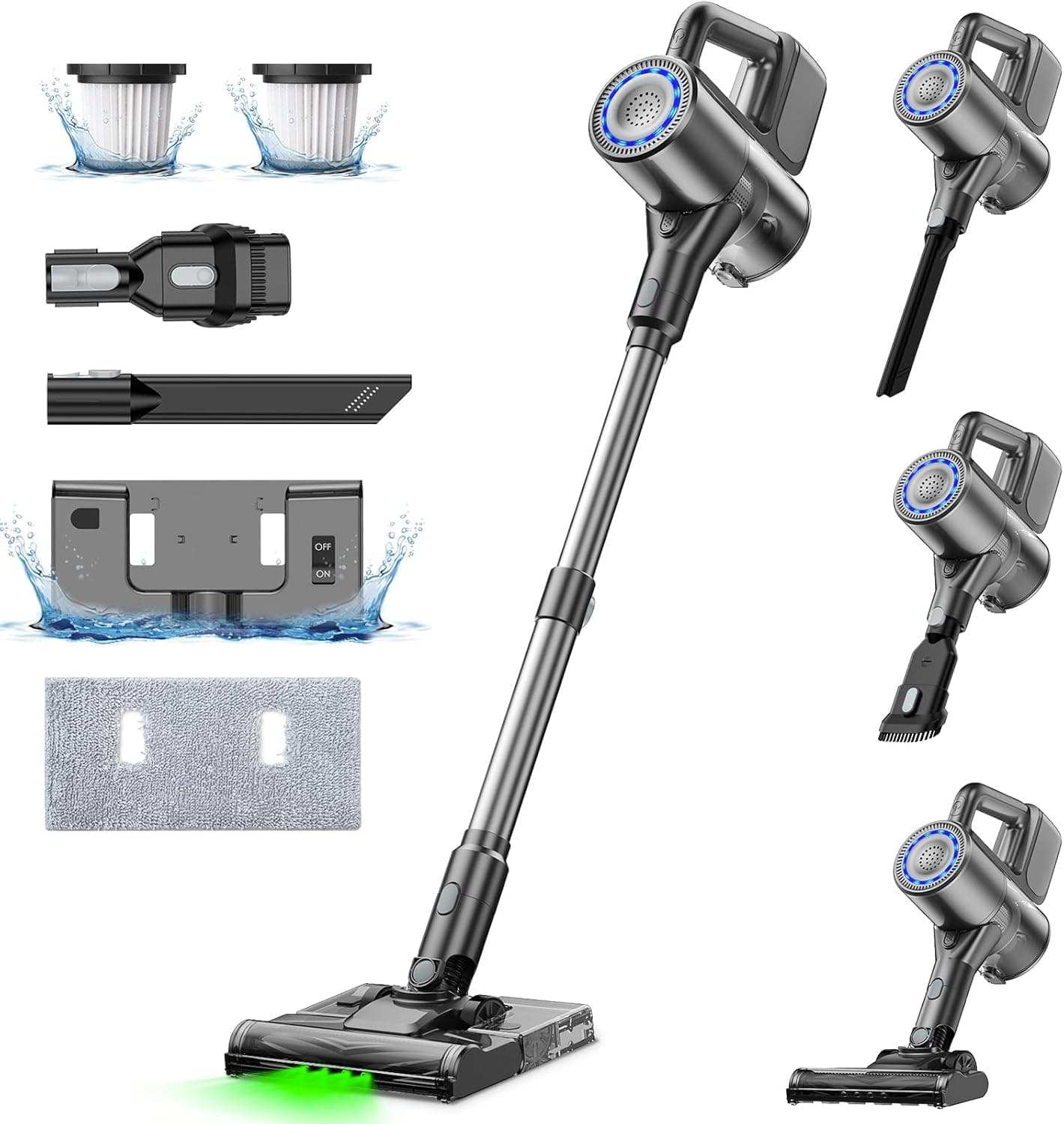 VersLife Aspirador sem cabo com roupa, S7 Plus 40 Kpa, aspirador de pó e frigo 2 em 1, aspirador vassoura sem cabo e esfregona com luz verde, ideal para qualquer superfície e pêlos de animais