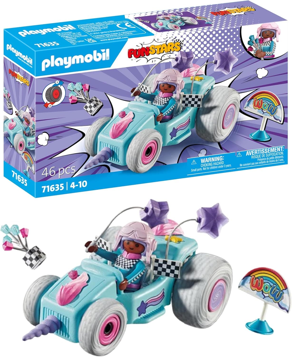PLAYMOBIL Funstars 71635 Racing Unicórnio, Kart com motor retrátil, conjunto de jogo mágico para corridas emocionantes, brinquedos para meninos e meninas a partir de 4 anos