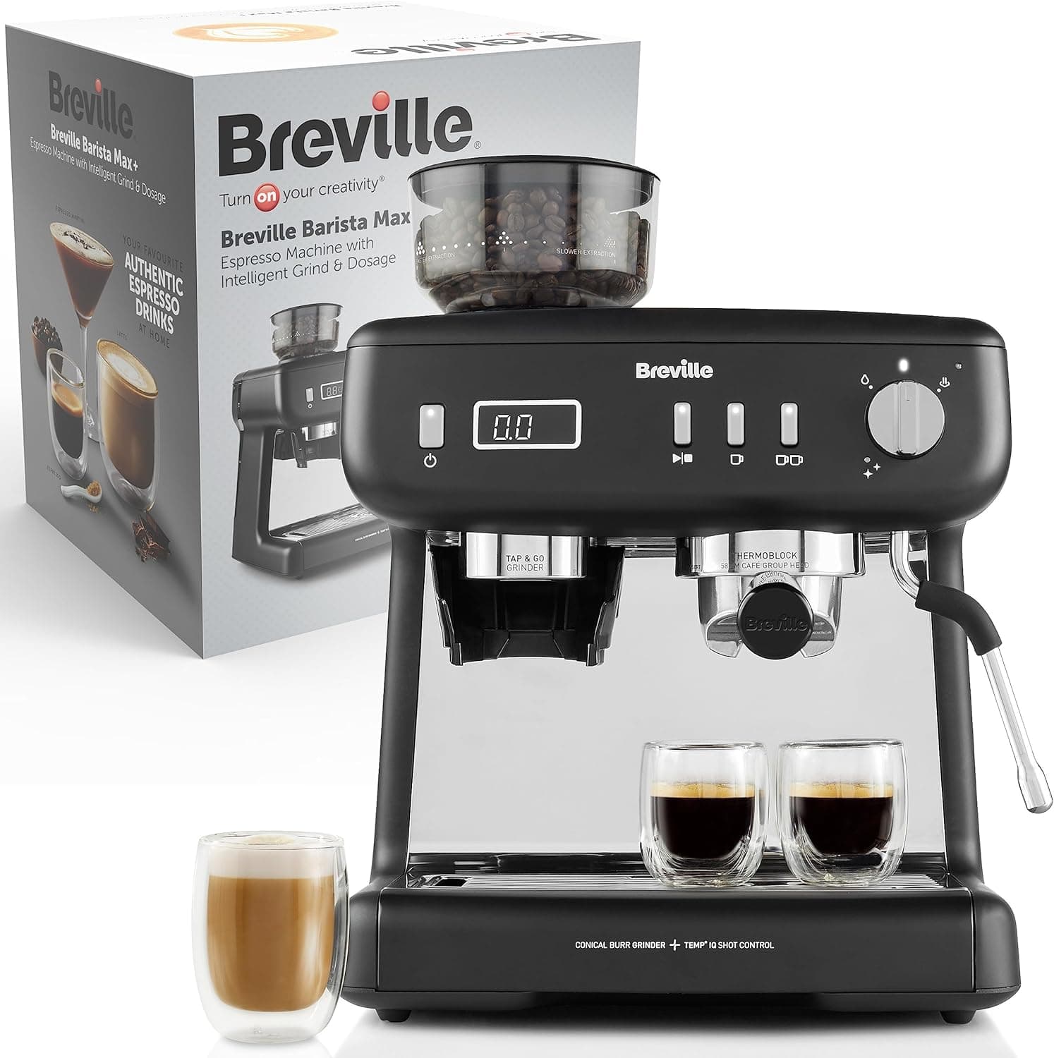 Barista Max Espresso de Breville, máquina de café com leite e cappuccino | moagem e dosagem inteligentes | Bomba italiana de 15 bar | preta [VCF152X]
