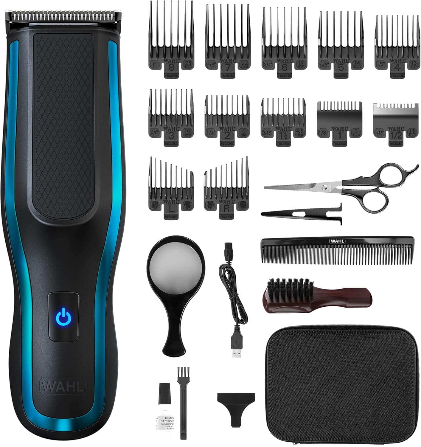 WAHL Self Clip 360 Kit máquina de cortar cabelo - aparador automático, sem cabo, preto, 10 pentes, carregamento USB, bateria de longa duração, auto-assistência, lâminas laváveis, fácil aderência, leve