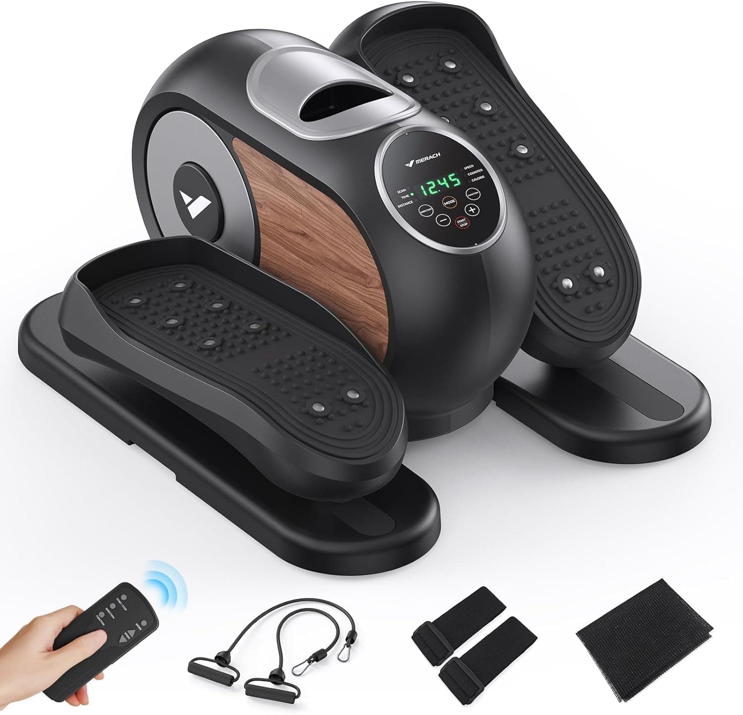 MERACH Máquina elíptica elétrica, mini elíptica de baixo escritório para casa, controlo remoto, ecrã, almofada antiderrapante, 12 velocidades, silenciosa e portátil, para idosos e adultos