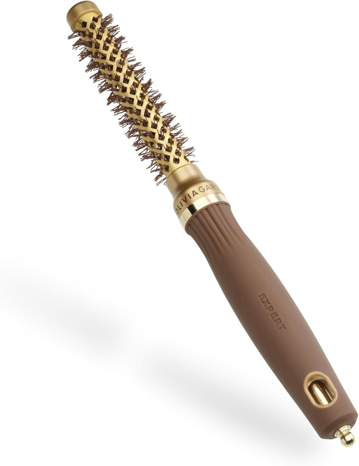 Olivia Garden Expert Blowout Shine - dourado e castanho - 15 - escova redonda de cerâmica antiestática para uma secagem brilhante e sem encrespamento