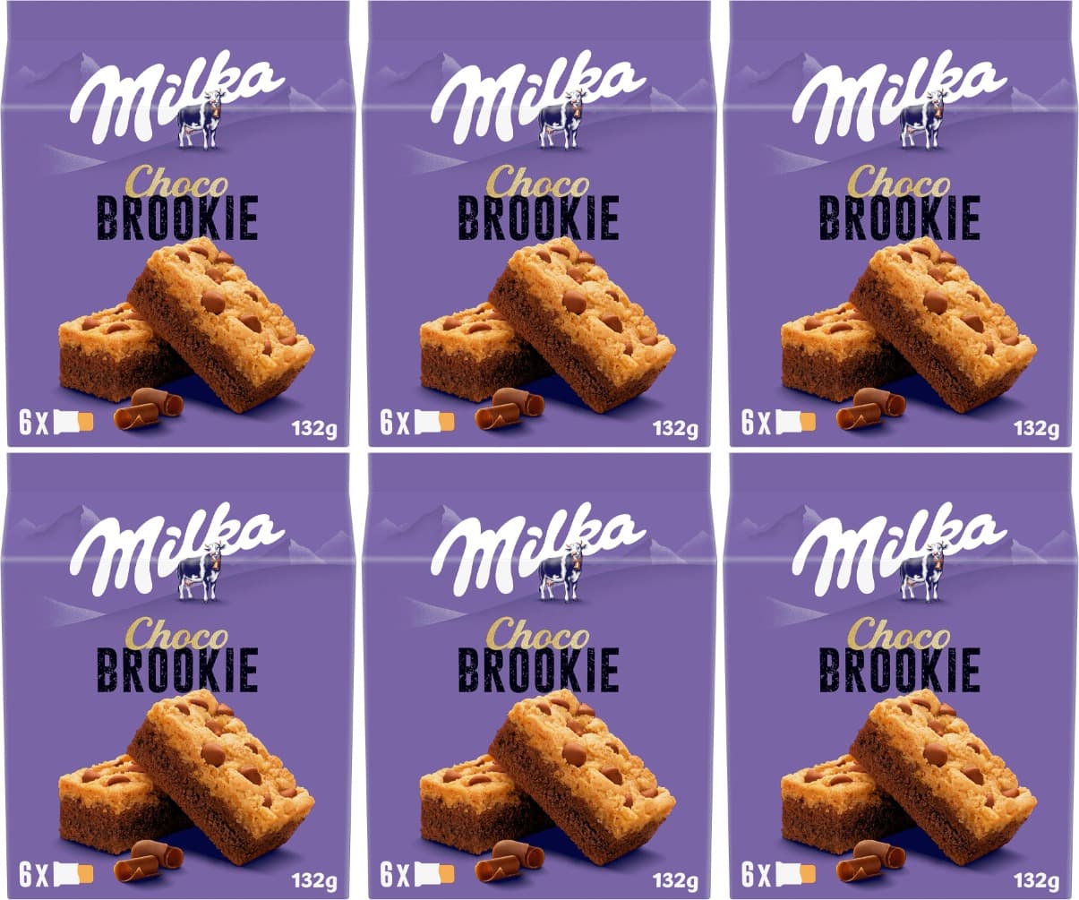 Milka Choco Brookie, bolo de chocolate com leite dos alpes, pedaços de chocolate com leite, formato de bolso 132 g