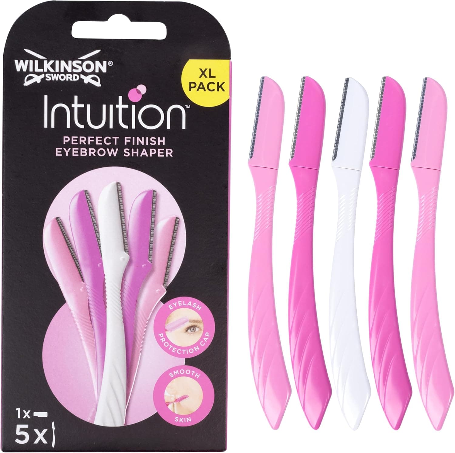 WILKINSON SWORD - Intuition Eyebrow Shaper | Recorta e remove pelos faciais | ferramenta para dermaplaning, conjunto de 5 máquinas de barbear descartáveis