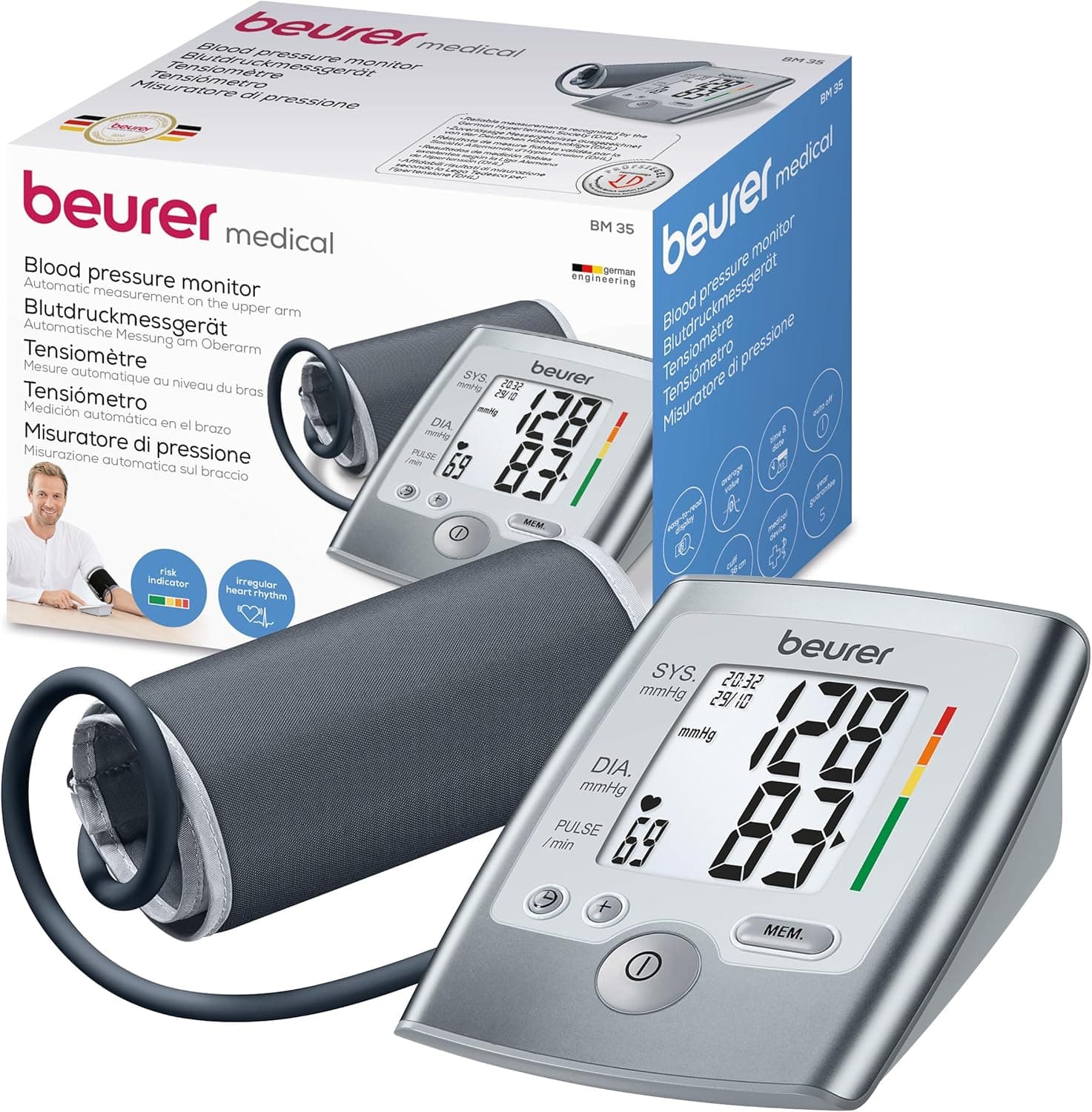 Beurer BM 35 Monitor de pressão arterial de braço com indicador de risco e deteção de arritmia para perímetros de braço de 22 a 36 cm Mensagem em caso de erros de aplicação Medição precisa