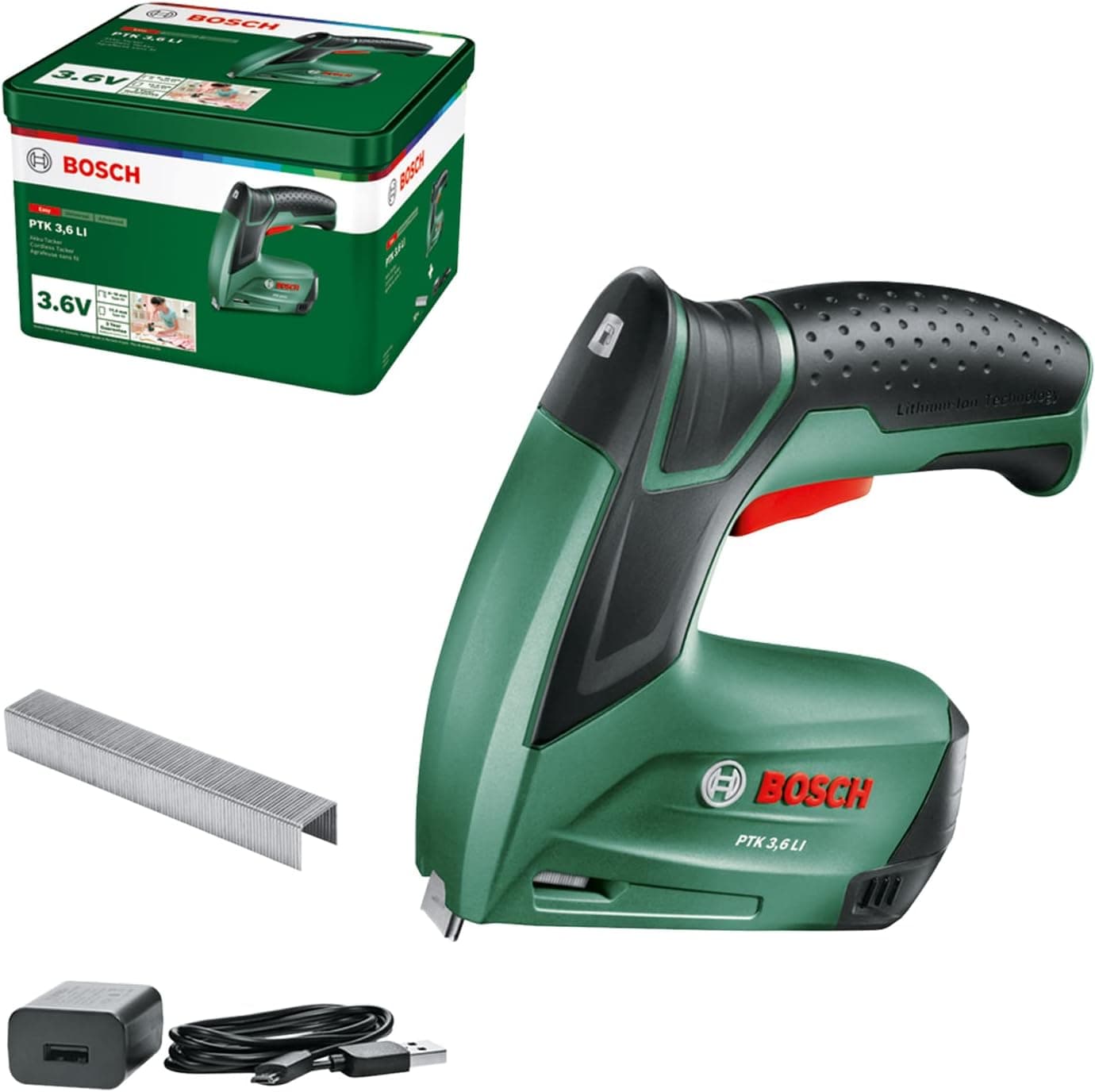 Bosch Home and Garden Agrafador a bateria PTK 3.6 LI (bateria integrada, V, 30 impactos/min, em caixa de metal)