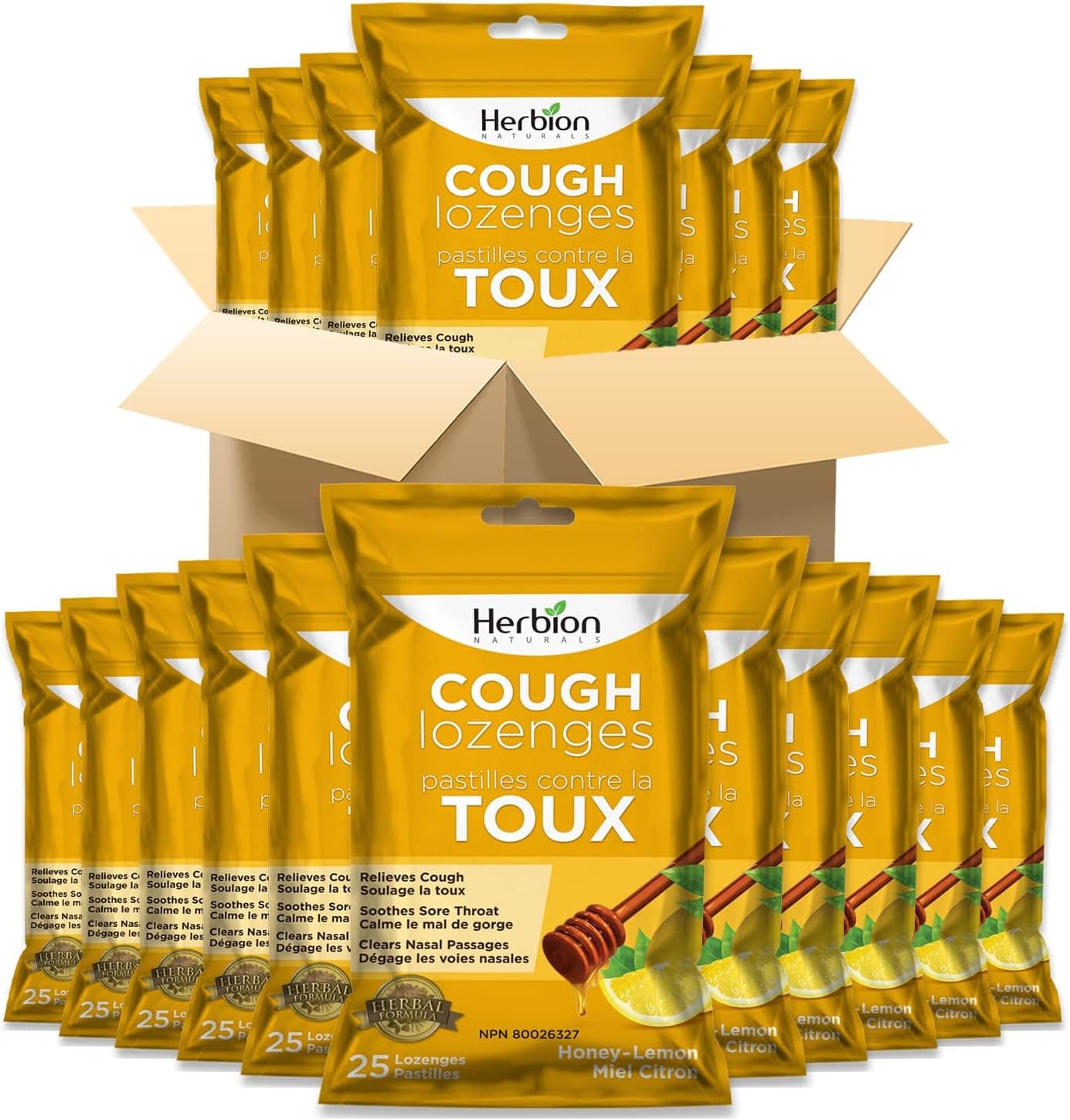 Comprimidos para a tosse Herbion Naturals com sabor natural de mel e limão, suplemento dietético, alivia a tosse, 25 comprimidos (embalagem de 40)