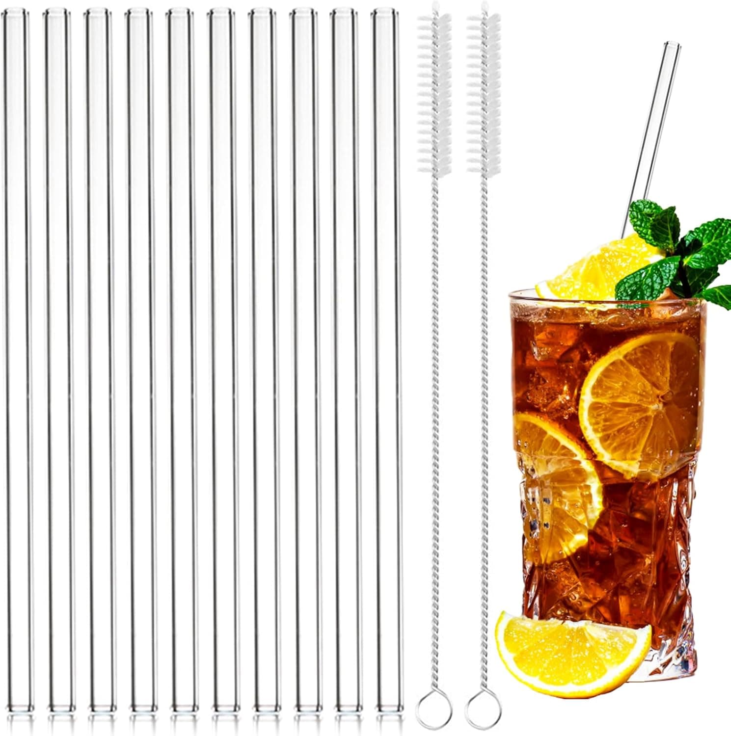 MOSTFUN | Conjunto de 10 palhinhas reutilizáveis em vidro transparente 200 mm com 2 escovas de limpeza