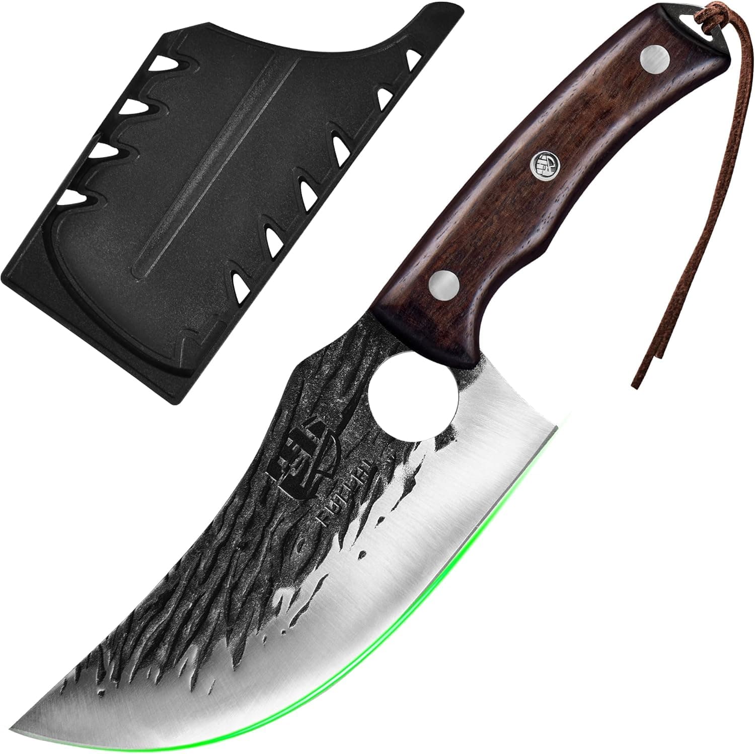 FULLHI Faca de chefe para BBQ, forjada em aço de carbono, com capa