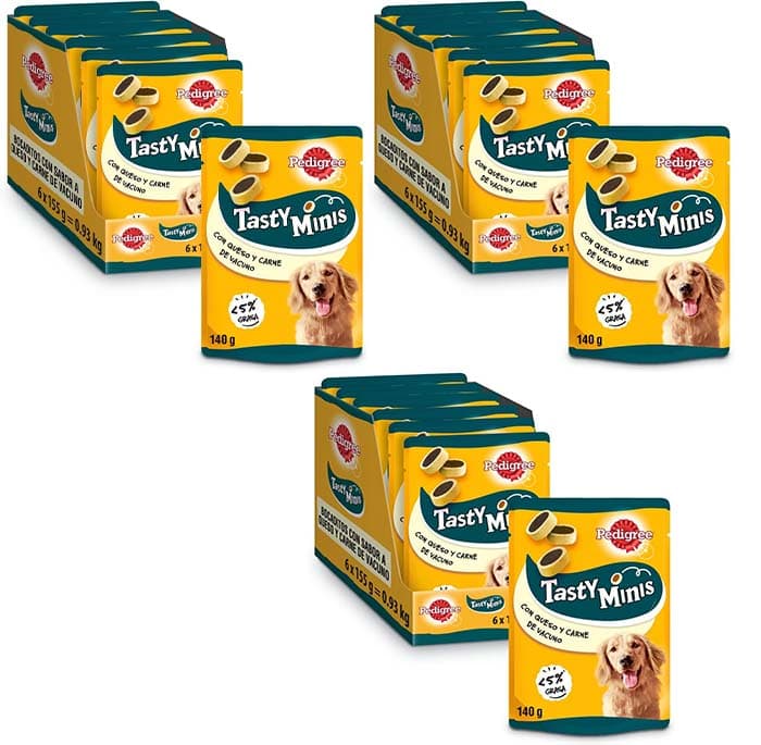 Pedigree Tasty Mini Snacks para cães, sabor queijo e boi, embalagem de 18 x 140 g