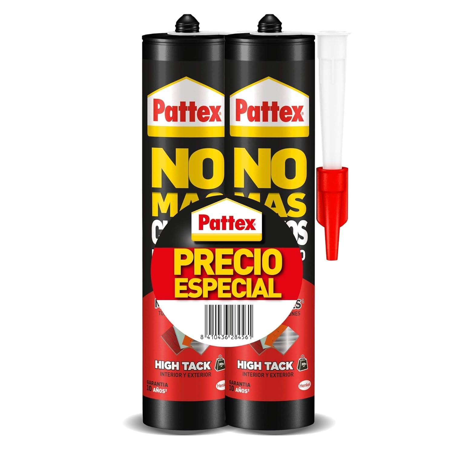Pattex Acabaram os pregos, HighTack para todos, adesivo de montagem resistente a temperaturas extremas, cola forte em superfícies húmidas, adesivo branco, 2 cartuchos x 446 g