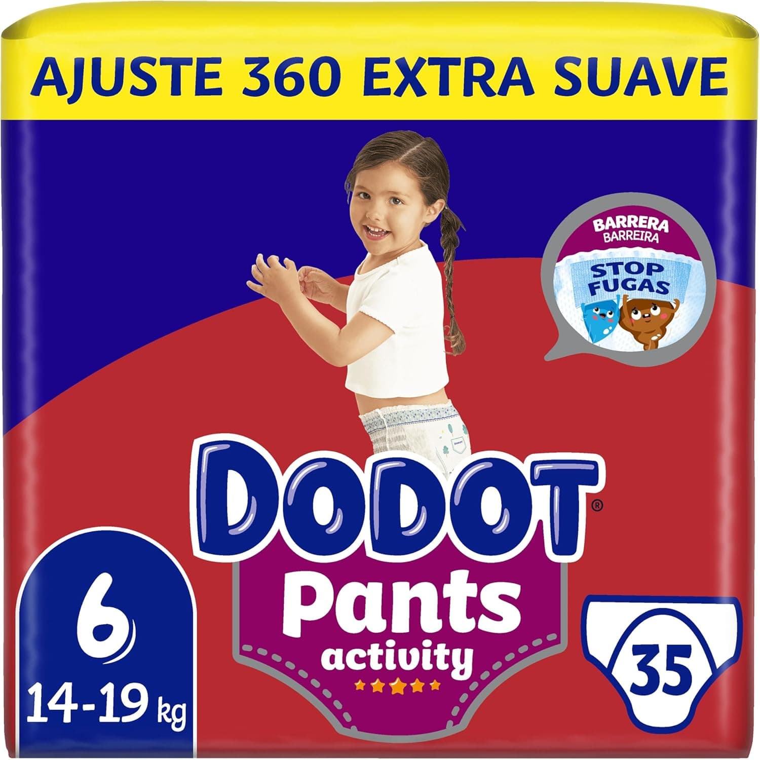 Dodot Activity Pants | Fraldas cueca tamanho 6 com barreira antifugas para crianças 35 unidades