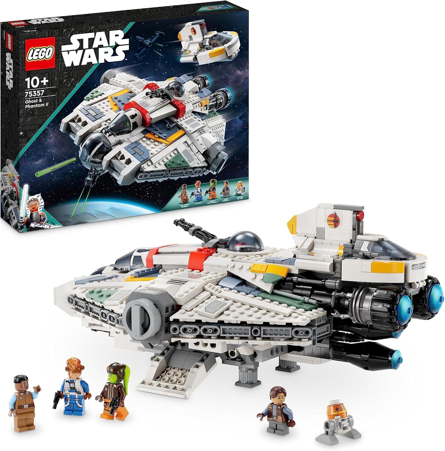 LEGO 75357 Star Wars Espírito e fantasma II, conjunto de 2 veículos de Ahsoka de tijolos, navio estelar de brinquedo para construir com 5 personagens Jacen Syndulla e uma figura do Droide Chopper