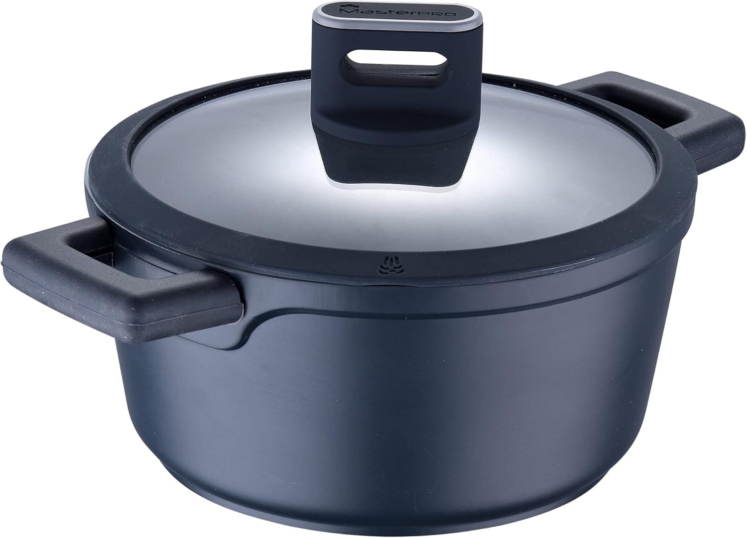 MasterPRO Indigo Caçarola de cozinha de 20 x 12 cm com tampa, caçarola anti-aderente de alumínio fundido, revestimento antiaderente Xylan PlusAsas Soft Touch