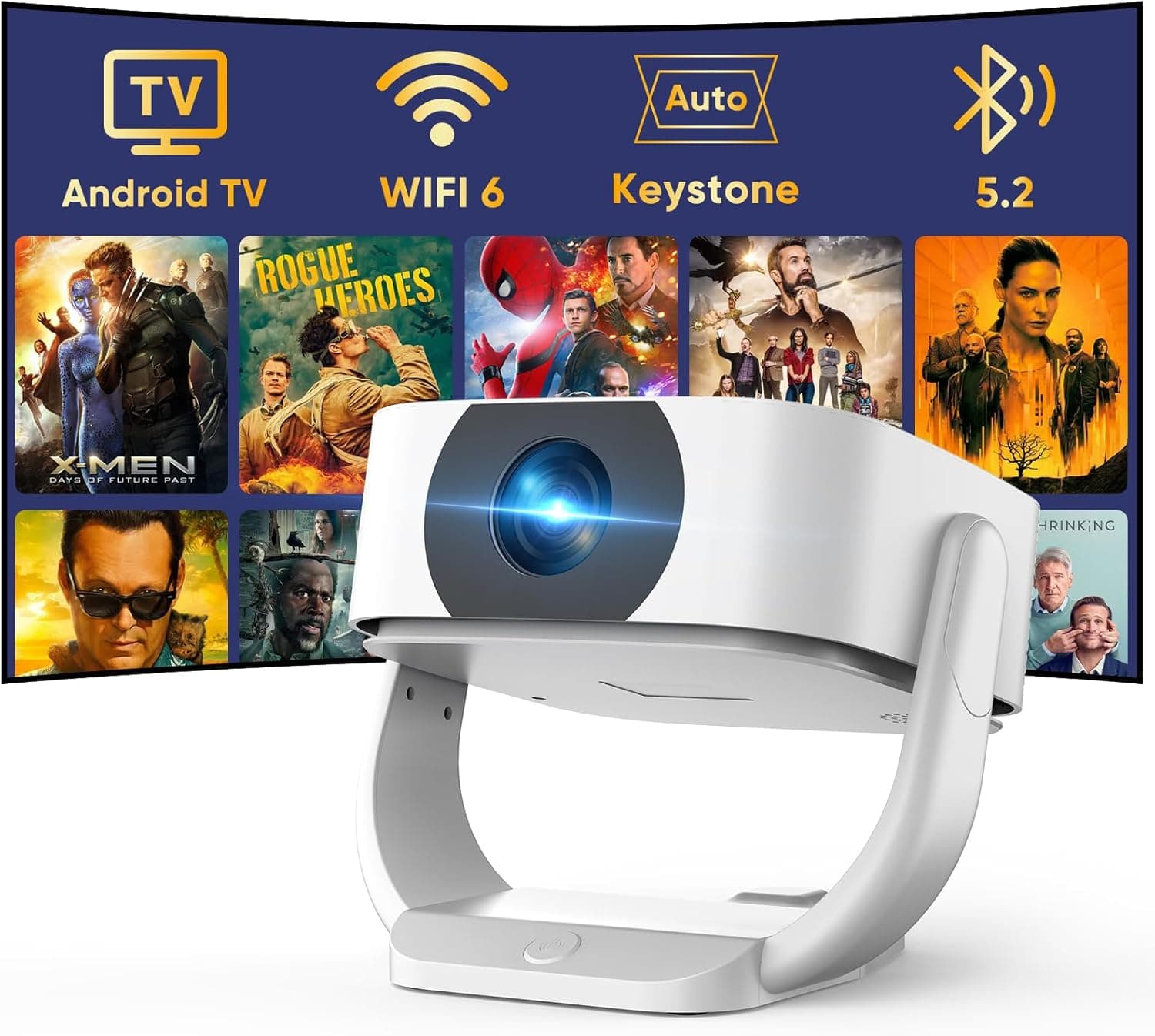 [App integrado]Mini projetor portátil, auto-chave/foco elétrico, 5G Wi-Fi Bluetooth Native 1080P projetor 4K suporte, 270 ° Girar Zoom 50 % projetor de cinema para portátil/TV Stick/telefone. / rato