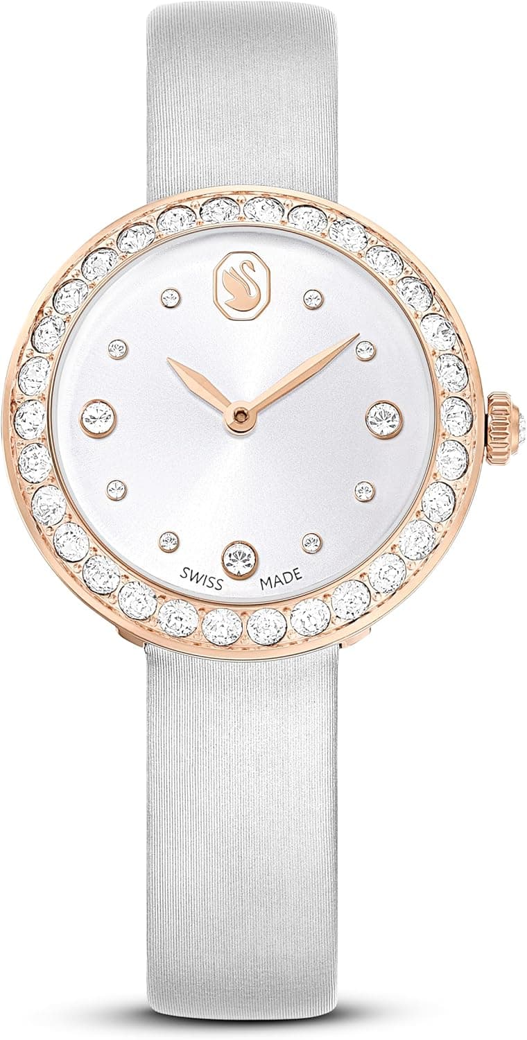 Swarovski Relógio Matrix Tennis, fabricado na Suíça, correia de pele, cinzento, acabamento em tom dourado rosa, cinzento, Correia