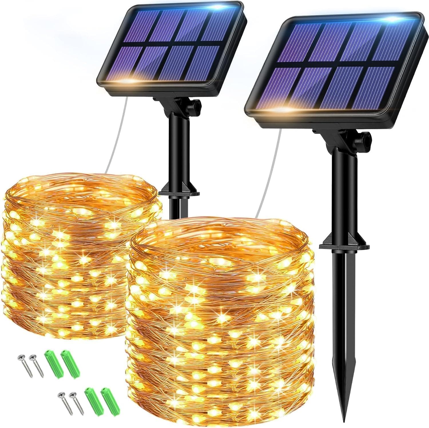 btfarm 2 pacotes grinaldas luzes solares exteriores, totalmente 16 m, 160 LED, 8 modos IP65, luzes solares LED exterior luz solar exterior corrente para terraço, festas, casamentos, pátio, jardins