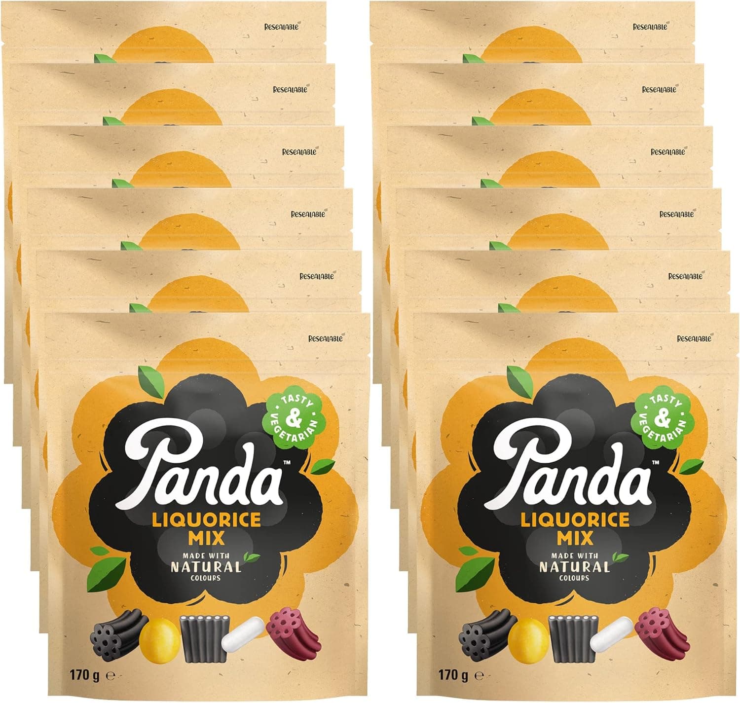 Panda ® Mistura natural de alcaçuz | Doce de alcaçuz feito com sabores naturais | mistura de seis sabores deliciosos | O verdadeiro sabor dos doces de alcaçuz desde 1927 | 170 g x 12 sacos