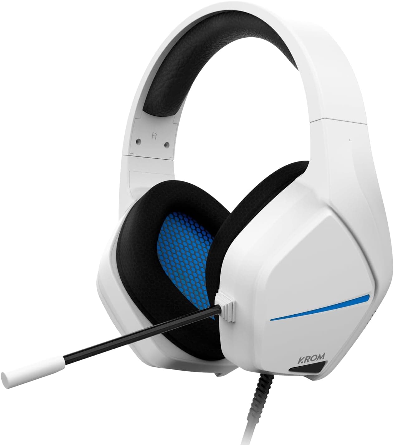 KROM KOPA Move White Auriculares 50 mm som estéreo, controlo de volume e microfone integrado, faixa de cabeça ajustável e leve, ligação Jack de 3,5 mm, branco