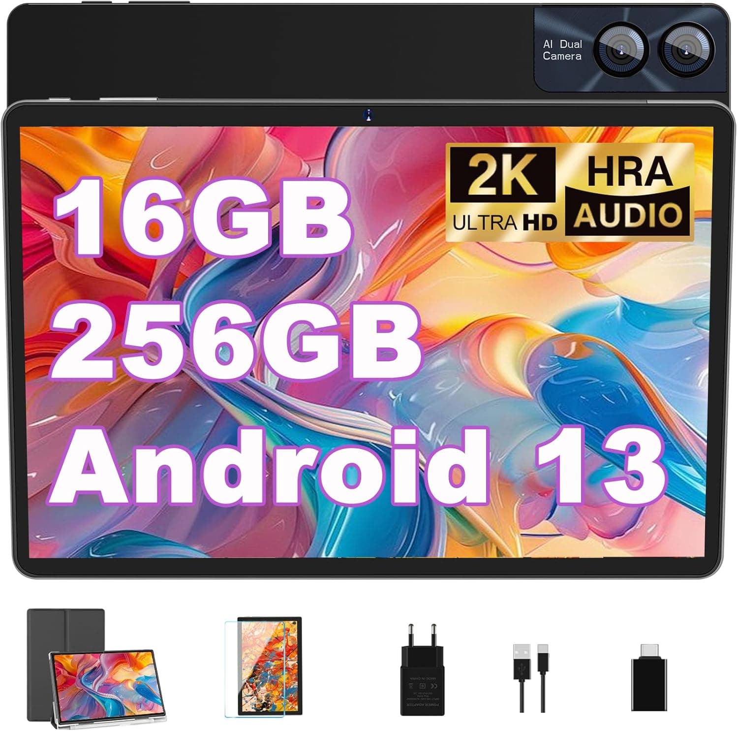 GOODTEL Tablet 11 polegadas ecrã 2K 2000 x 1200 Android 13 16 (8 + 8) GB RAM + 256 GB ROM bateria 8600 mAh, WiFi 5, Bluetooth 5.0, 13 MP + 5 MP, certificado GMS, tipo C Corpo Metálico, preto