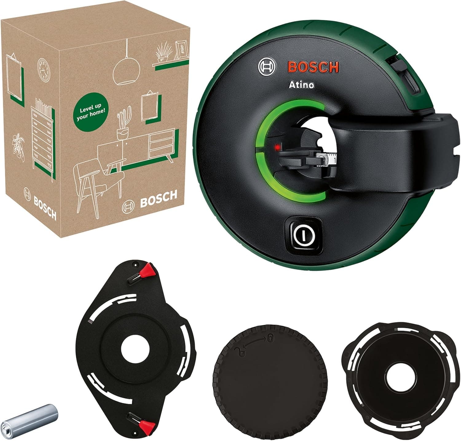 Bosch Home and Garden nível laser de linhas 2 em 1, Atino 2.ª gen. Com fita métrica removível e bloqueável (alinhamento horizontal/vertical graças ao acoplamento superfícies macias duras)