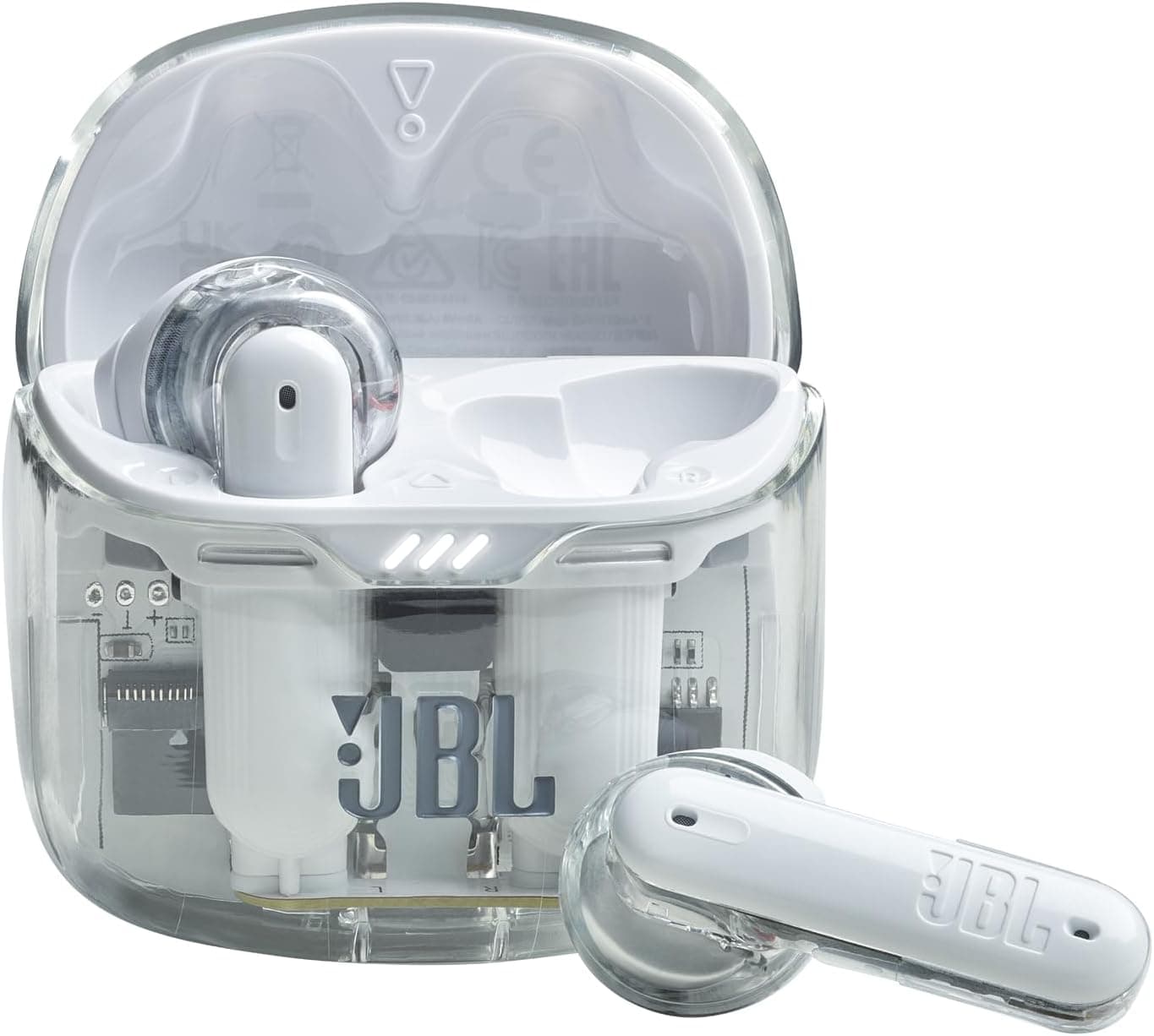JBL Tune Flex Ghost, auriculares sem fios sem fios com cancelamento de ruído adaptativo, Bluetooth, resistente à água e ao suor IPX4, aplicação Headphones e bateria de 32 horas, White Ghost