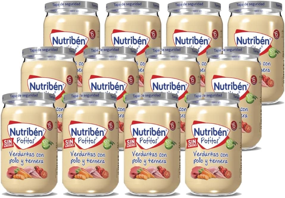 Nutribén Potitos | Tarrito de Verduras con Pollo y Ternera | Para Bebés a partir de 6 Meses | Sin Almidones | Sin Azúcares Añadidos | Sin Gluten, Huevo, Leche | Pack de 12 Unidades | 2820 g