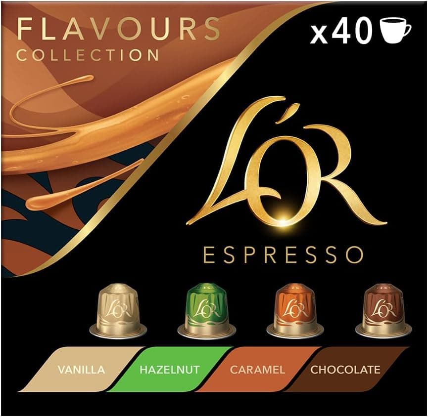 L'OR Flavours Collection Variedade de cápsulas de café 4 sabores, intensidades 5 a 8, 40 cápsulas compatíveis Nespresso (R)