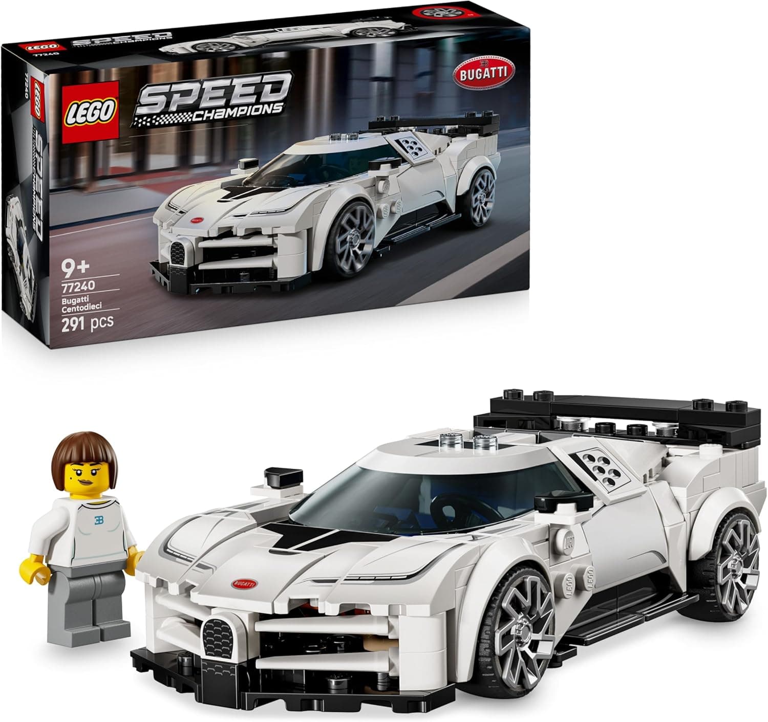 LEGO Speed Champions Bugatti Centodieci | Carro de construção com minifigura de condutor para crianças a partir dos 9 anos