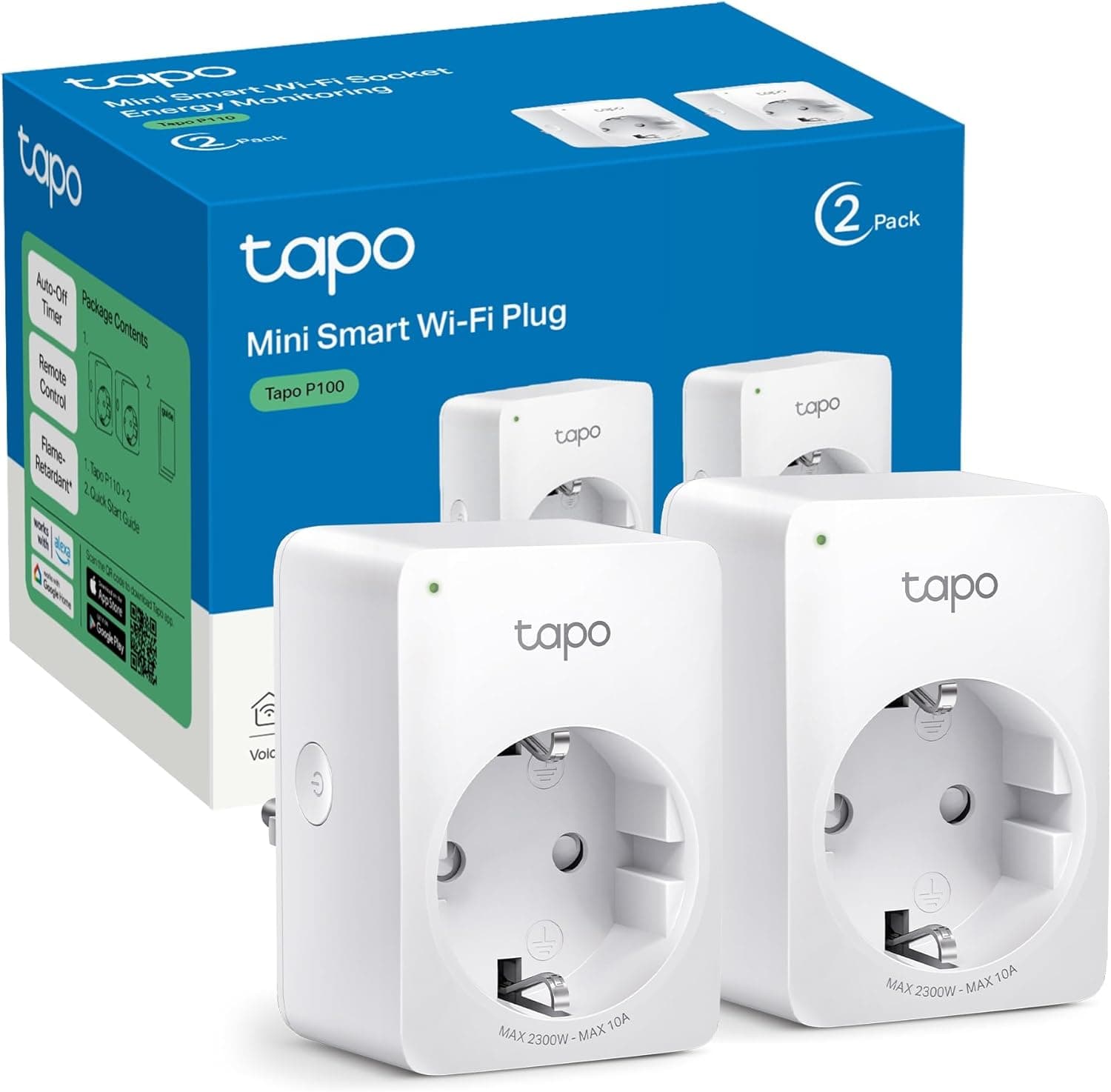 TP-Link Tapo P100 tomada inteligente branca 2990 W - tampa P100, sem fios, Bluetooth/Wi-Fi, 802.11b,802.11g,Wi-Fi 4 (802.11n), interior, branco, estado