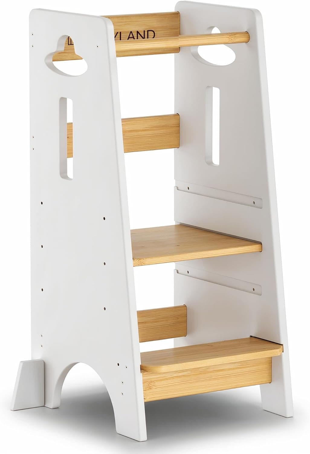 COSYLAND Torre de aprendizagem para crianças - torre de aprendizagem de madeira para bebés de 1 a 6 anos - altura ajustável em 3 níveis - 85 cm, madeira e branco
