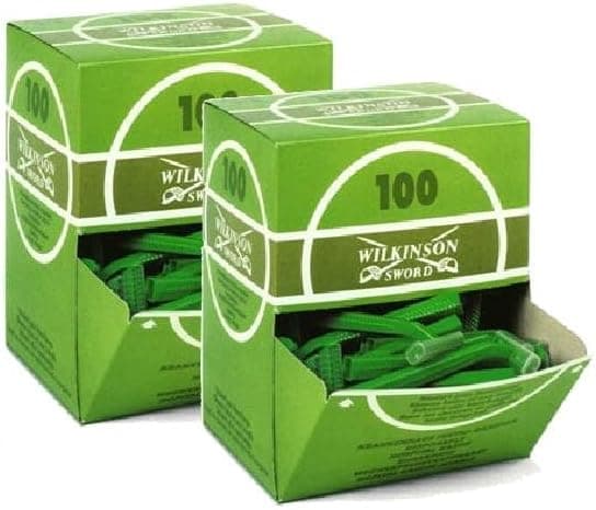 Wilkinson Sword Hospital - Conjunto de 2 caixas de 100 lâminas de barbear unissexo, verdes, de liga de aço, descartáveis, caixa dispensador adequada para uso pré-operatório em hospitais e centros de saúde