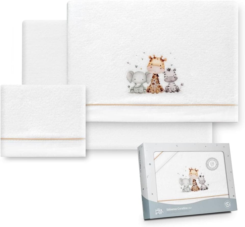 Interbaby - Conjunto de lençóis carrinho de bebé 40 x 80 poliéster 100 % | Lençol-cama coral, quente, inclui lençol de baixo, bancada e fronha de almofada, ideais para inverno, girafa elefante