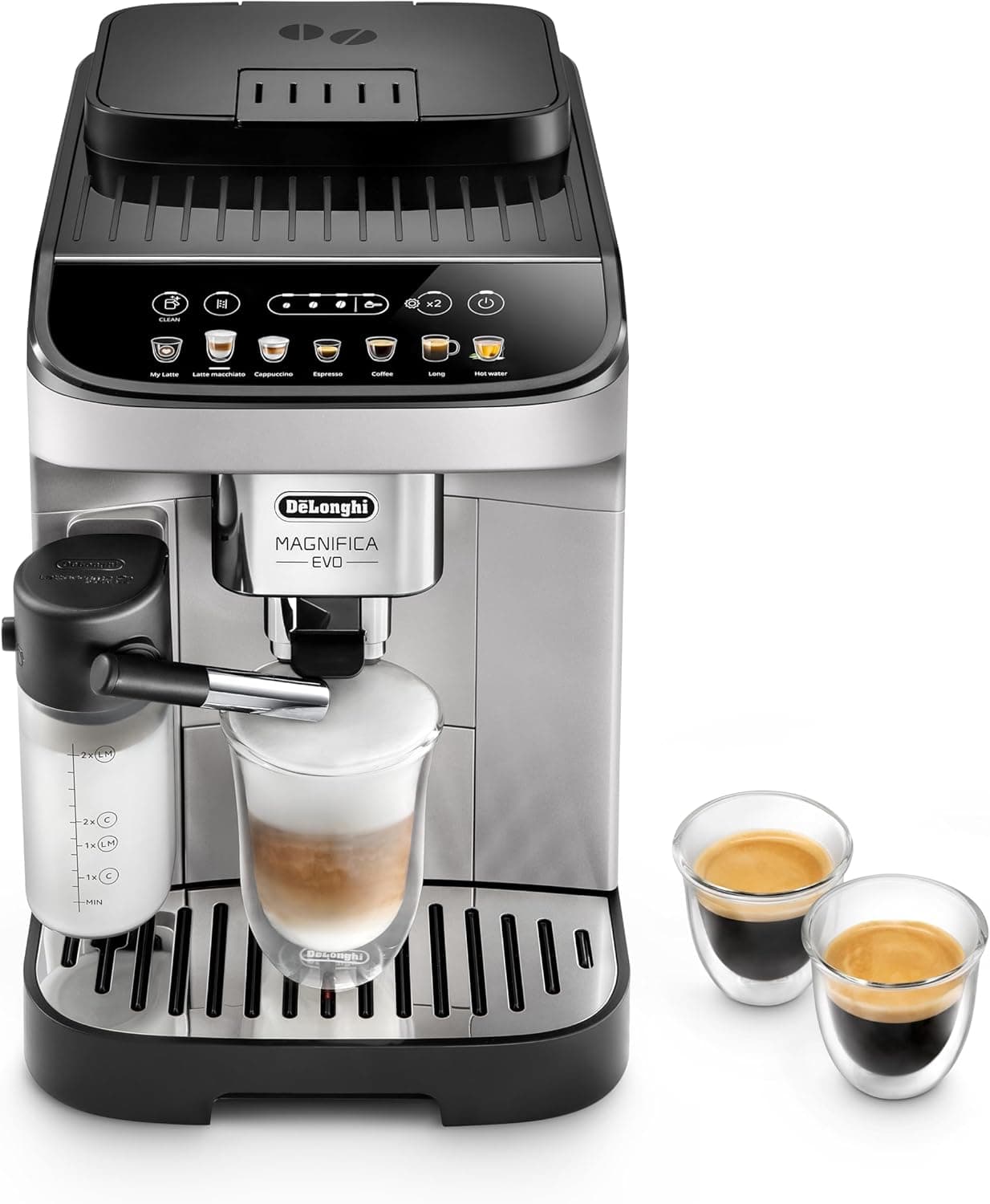 De'Longhi Magnifica Evo ECAM292.81.SB - Máquina de café automática com sistema de leite, 7 botões de seleção direta para cappuccino, expresso e outras especialidades de café, painel de controlo