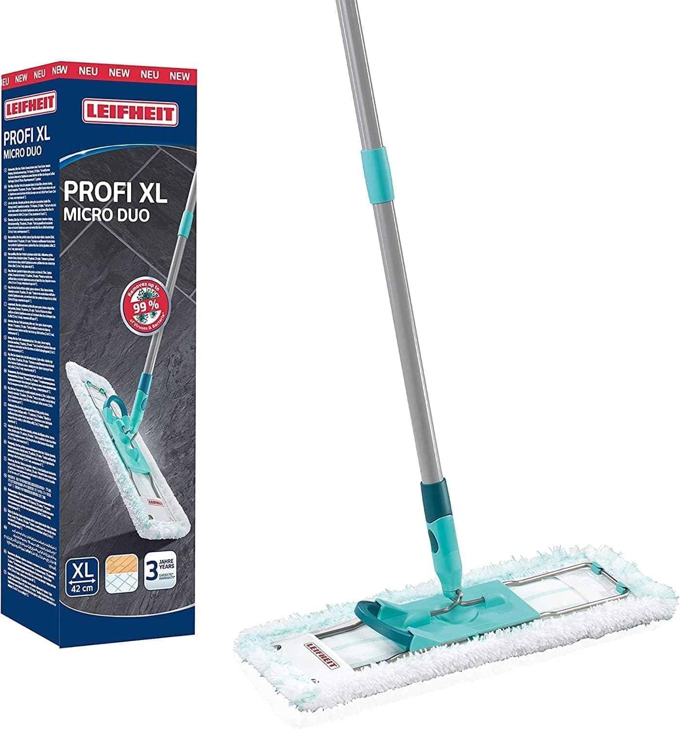 Leifheit Mopa Profi XL micro duo com cabo de aço, esfregona flexível com articulação giratória, esfregona esfregona para superfícies grandes