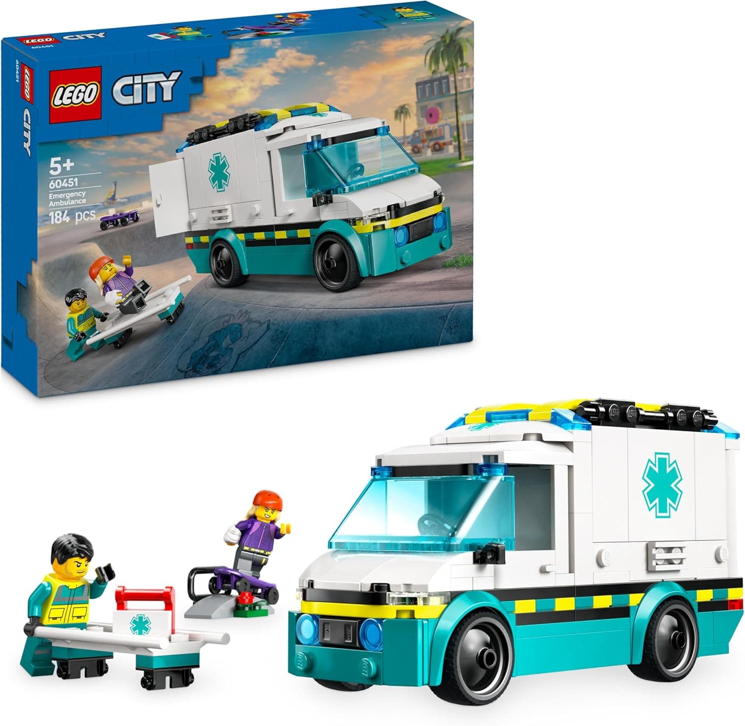 LEGO City Ambulância de emergência brinquedo de construção, conjunto de jogos de médicos com veículo e minifiguras, presente educativo Montessori para meninos e meninas de 5 anos ou mais 60451