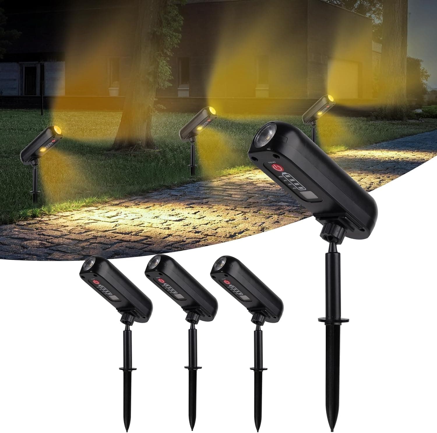 T-SUN 4 peças luzes solares, 3000 K holofote solar exterior, luz solar exterior impermeável IP65, ângulo ajustável de 360°, candeeiros solares para pátio, caminhos, chão, piscina, relva