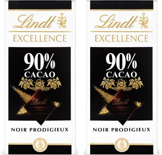 Lindt Chocolate EXCELLENCE 90% cacau, comprimido de chocolate puro, macio, chocolate preto aromático, extrafino, intenso e equilibrado, 100 g x 2