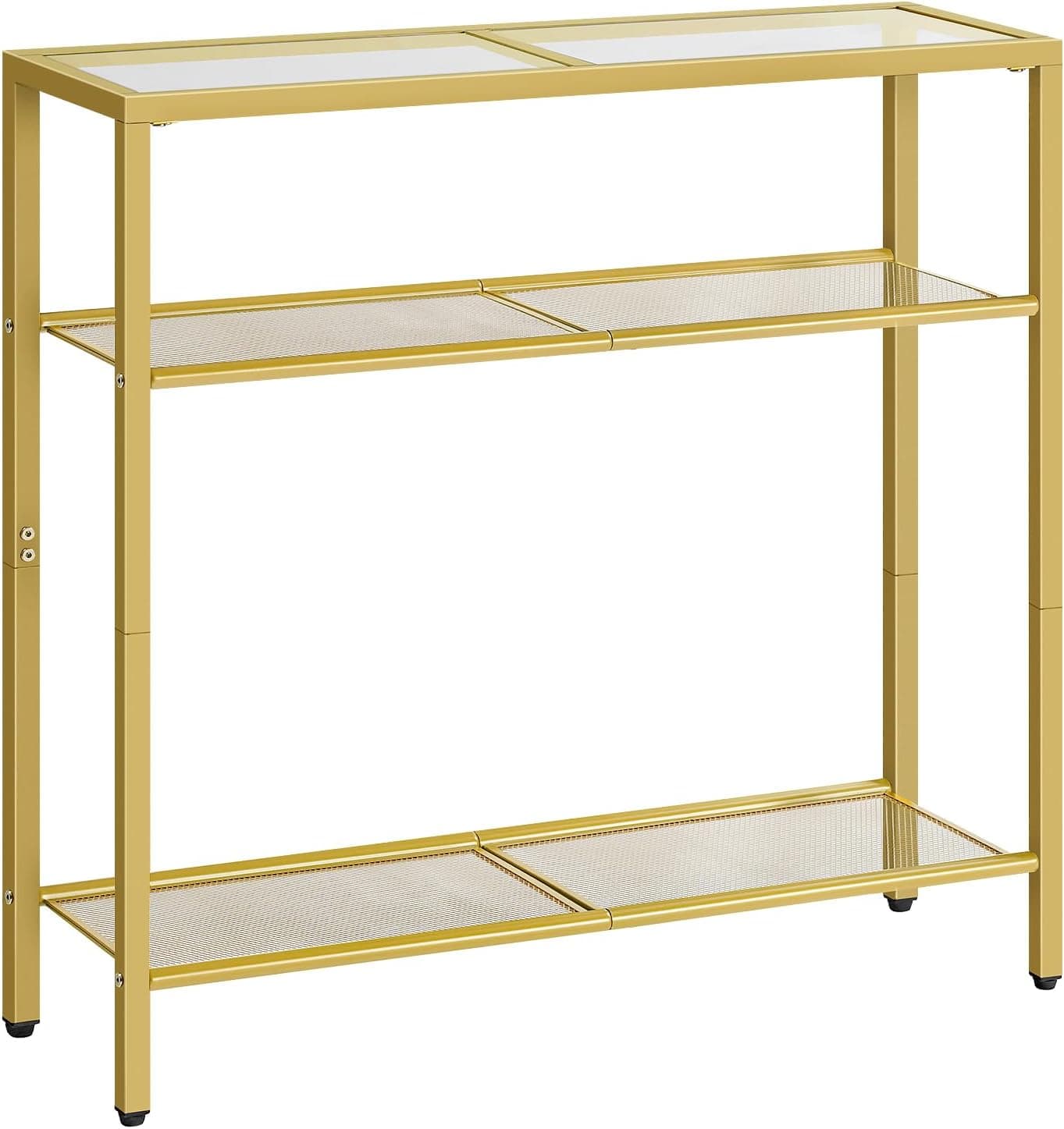 HOOBRO Mesa de consola, consola de três níveis, mesa auxiliar de sofá com vidro temperado, adequada para entrada, sala de estar, hall de entrada, corredor, quarto, dourado EGD21XG01G1
