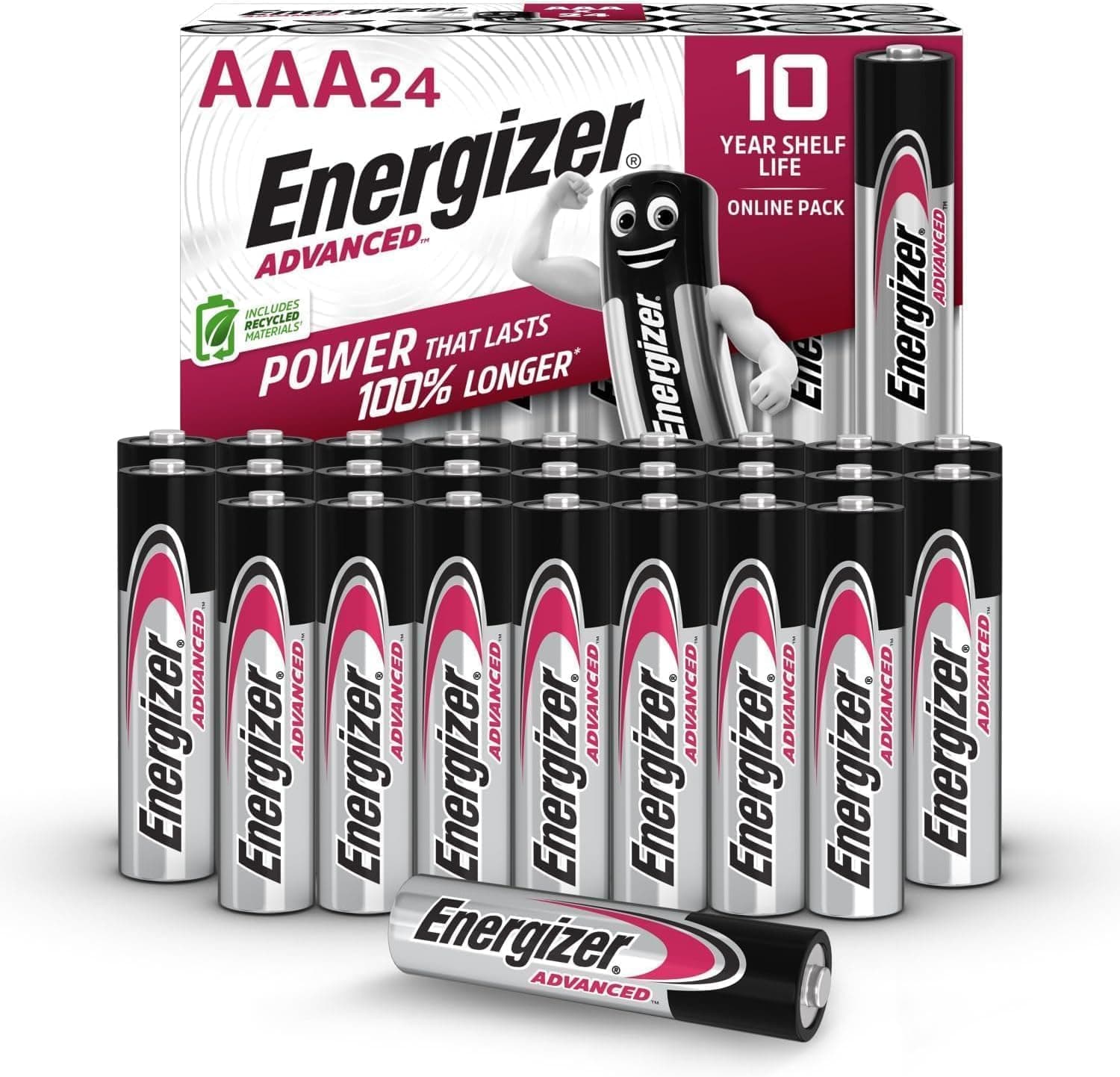 Energizer Advanced pilhas AAA alcalinas de 1,5 V, embalagem de 24 pilhas de longa duração, alta potência