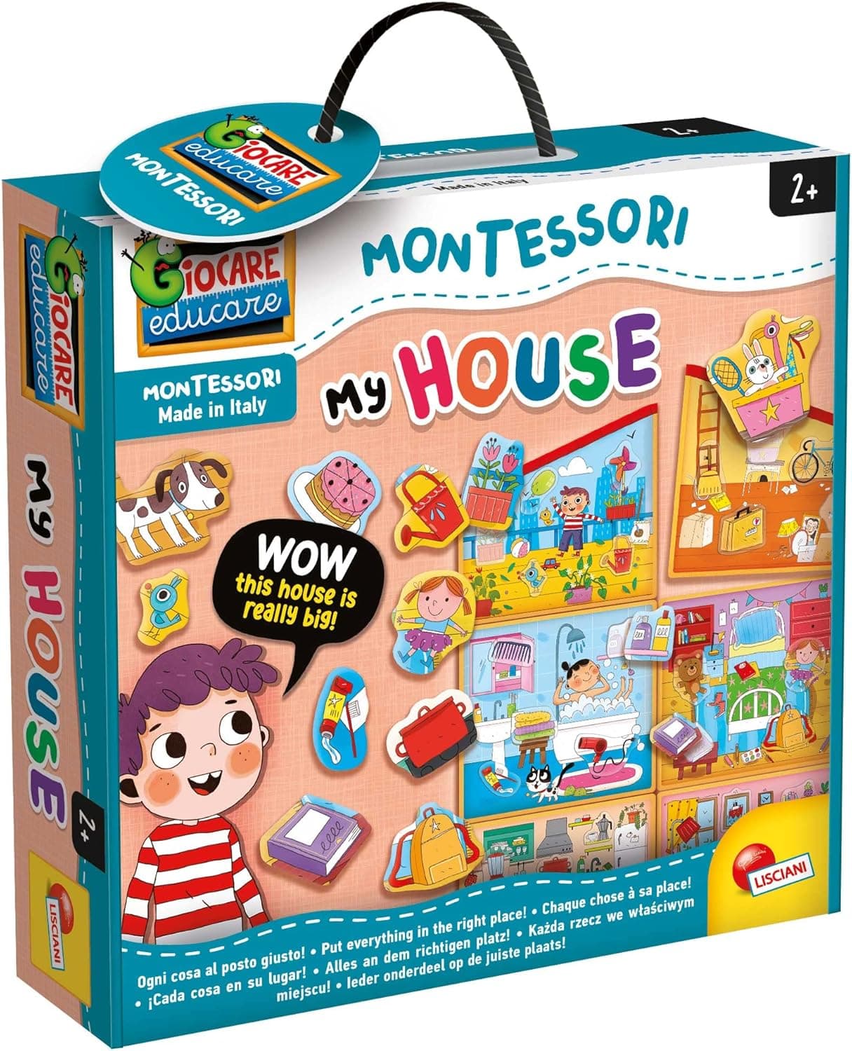 Liscianigiochi - MONTESSORI - A casa - quebra-cabeças para crianças a partir de 2 anos - ensina a colocar cada coisa no seu lugar em casa - jogo educativo - fabricado na Itália