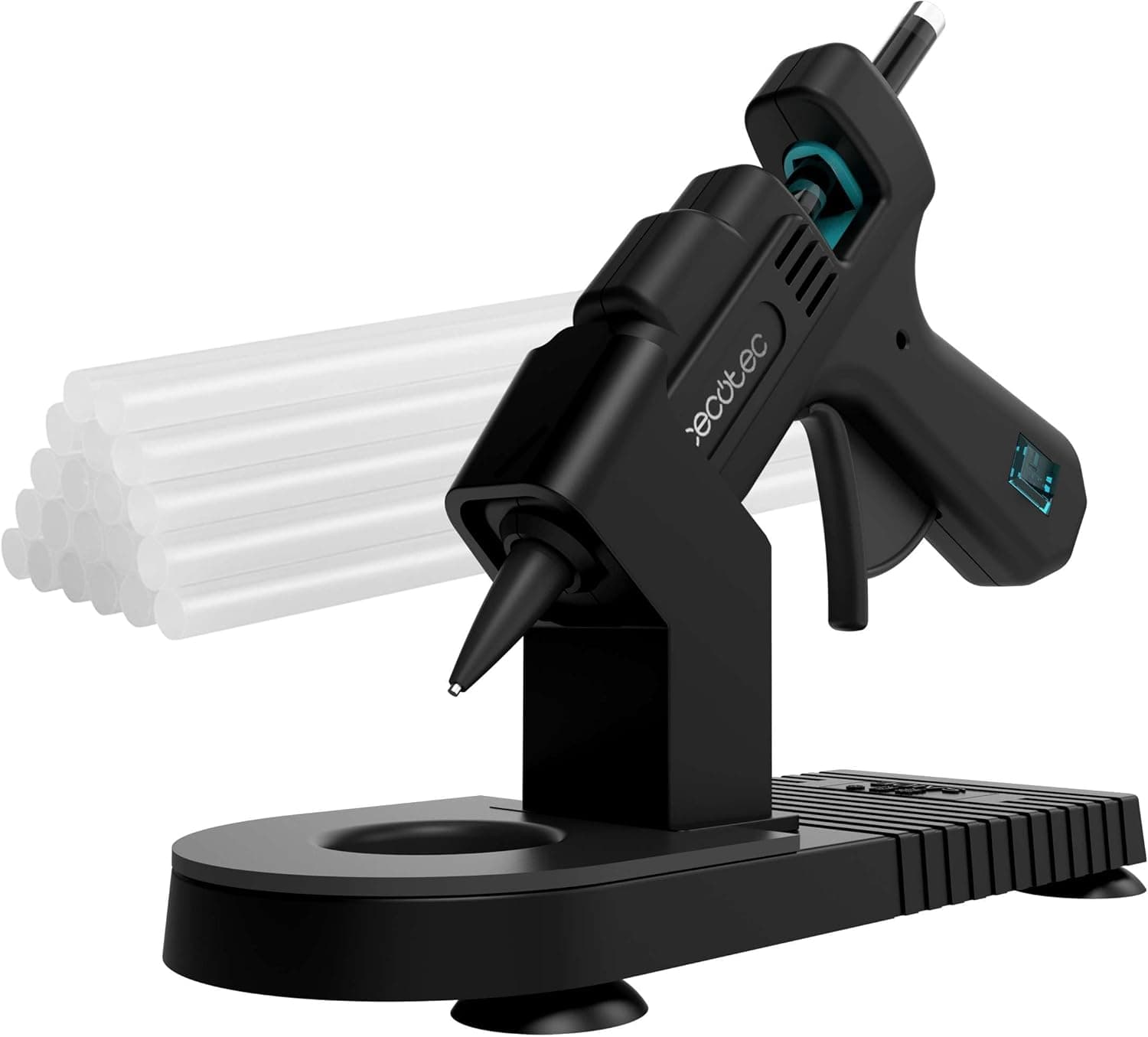 Cecotec Pistola de silicone quente com base protetora Perfect Fix 20. 20 W, tamanho compacto, aquecimento ultra-rápido, inclui 80 barras de 7 mm de diâmetro de cola transparente, até 180 ºC